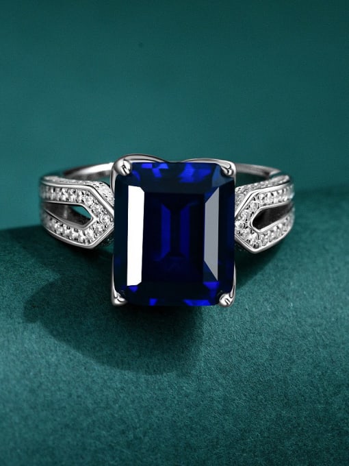 Blue [R 2578] 925 Sterling Silver Cubic Zirconia Geometric Luxury Band Ring
